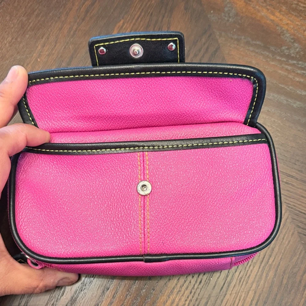Nine West Hot Pink Cosmetic Makeup Bag Travel Organizer Black Trim